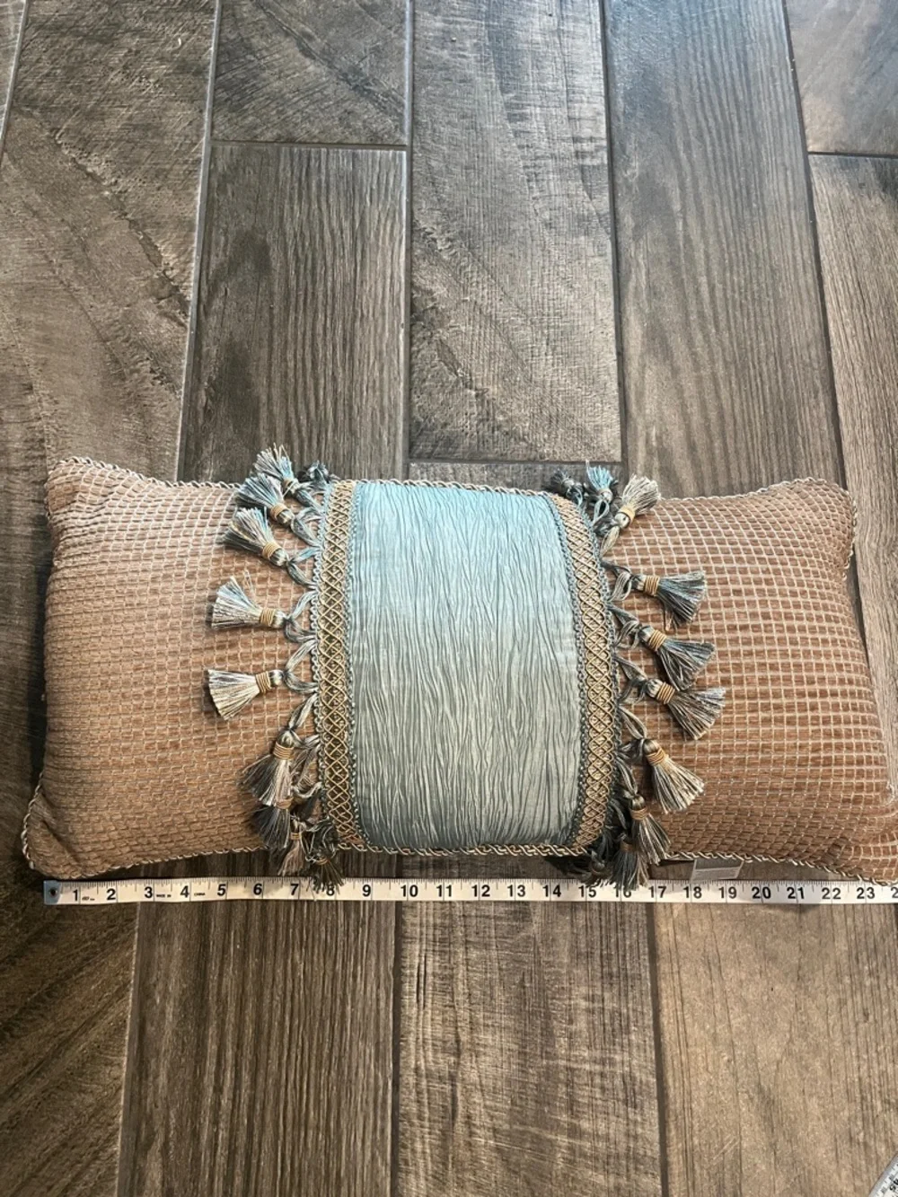 Croscill Decorative Tassel Accent Pillow in Teal and Tan